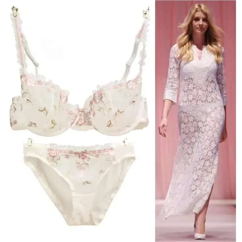 Ultra-thin Steel Band Bra Lovely Plus-size Lace Lingerie Set transparent Comfortable Bra Set Soft Lightweight S-XL Daily Wear