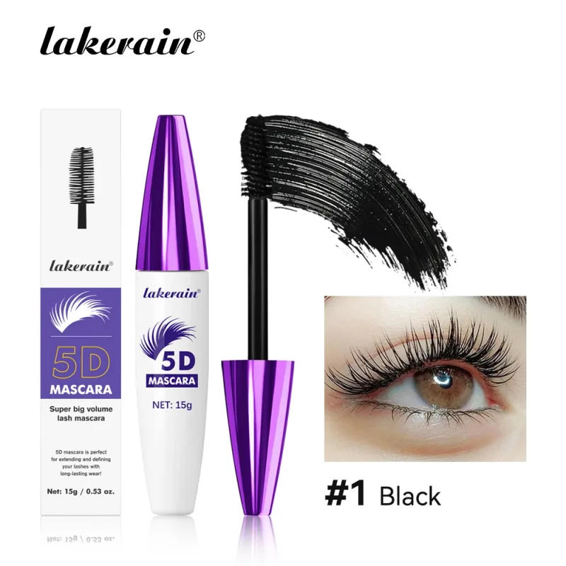 Lakerain 5D Rímel Cílios Alongamento de Longa Duração Intenso Preto Impermeável Nutritivo À Prova de Manchas Rímel Maquiagem para os Olhos