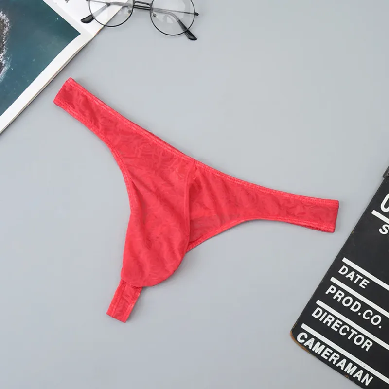 Lelaki Lace Jacquard G-string Seluar Dalam Tinggi Meregangkan Kantung Besar Thong Seluar Dalam Gay Seksi Erotik Seluar Dalam T-belakang