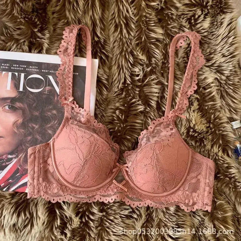 Feminino francês flutter manga renda lingerie conjunto macio underwire copo fino respirável sexy beleza volta minimizador sutiã 32-38 — image 4