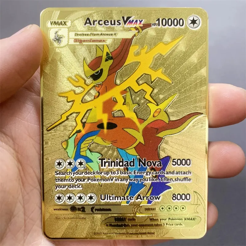Kartu Pokemon Logam Inggris DIY Arceus Mewtwo Charizard Pikachu Besi Mengkilap Pokémon GX Vmax EX Hadiah Mainan Kartu Koleksi Anak-anak Permainan — image 10