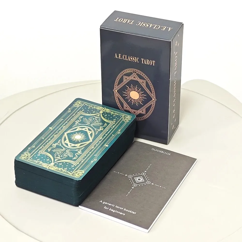 A.E. Tarot classique 78 pièces système Rider Waite cartes de Tarot avec bords dorés vert foncé avec guide pour débutants 10.3*6 cm