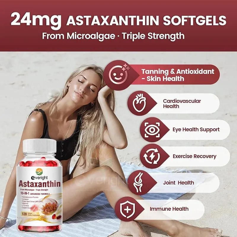 Astaxanthin 24mg – Powerful Antioxidant for Skin Eyes Immune System – 10-in-1 Formula Lycopene Grape Seed Vitamin E & Zinc — image 4