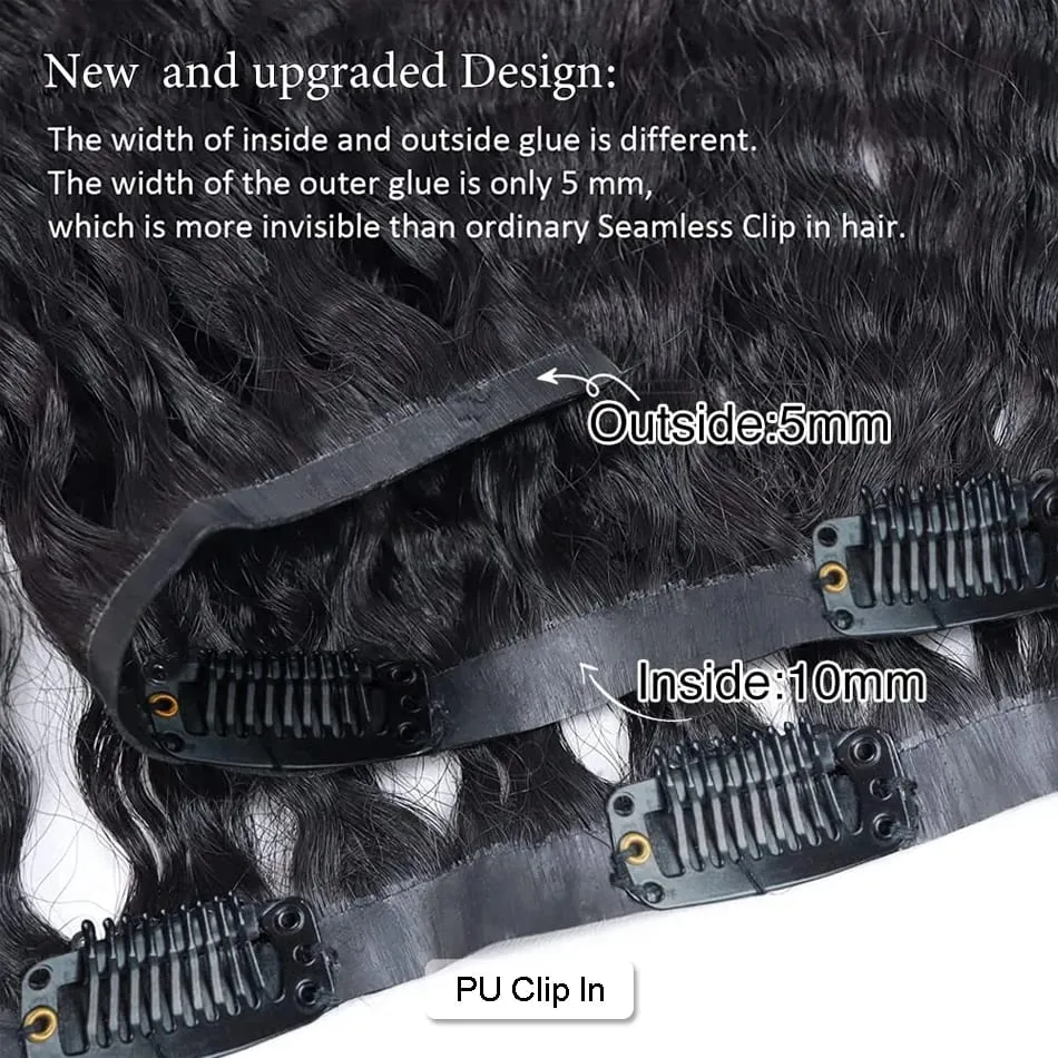 Crépus bouclés sans couture pince Ins cheveux humains birman PU pince dans les Extensions de cheveux humains crépus bouclés pour les femmes noires 240g pleine tête — image 3