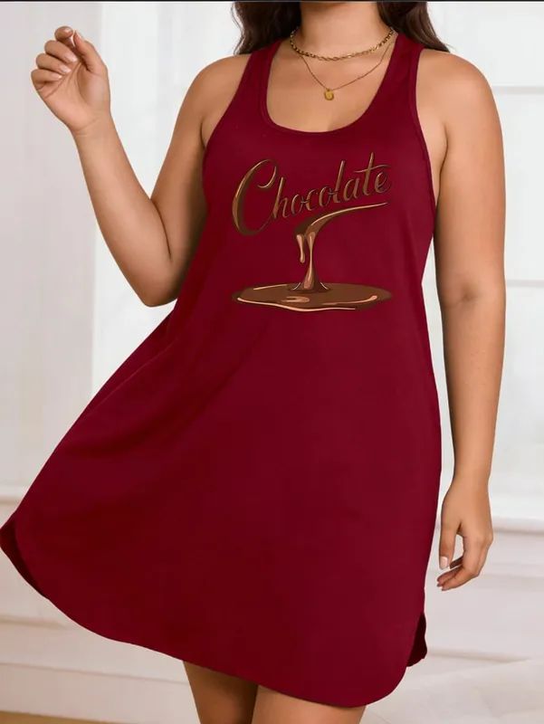 Vestido tipo jersey con cuello redondo y estampado de chocolate para mujer de talla grande, con un diseño cómodo y ceñido, adecuado para uso informal — image 5