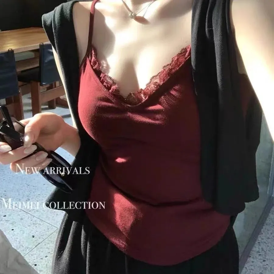 蕾絲背心女可愛吊帶背心性感白色短版吊帶背心女韓版無袖黑色背心夏季2025風騷2000年衣服 — image 2