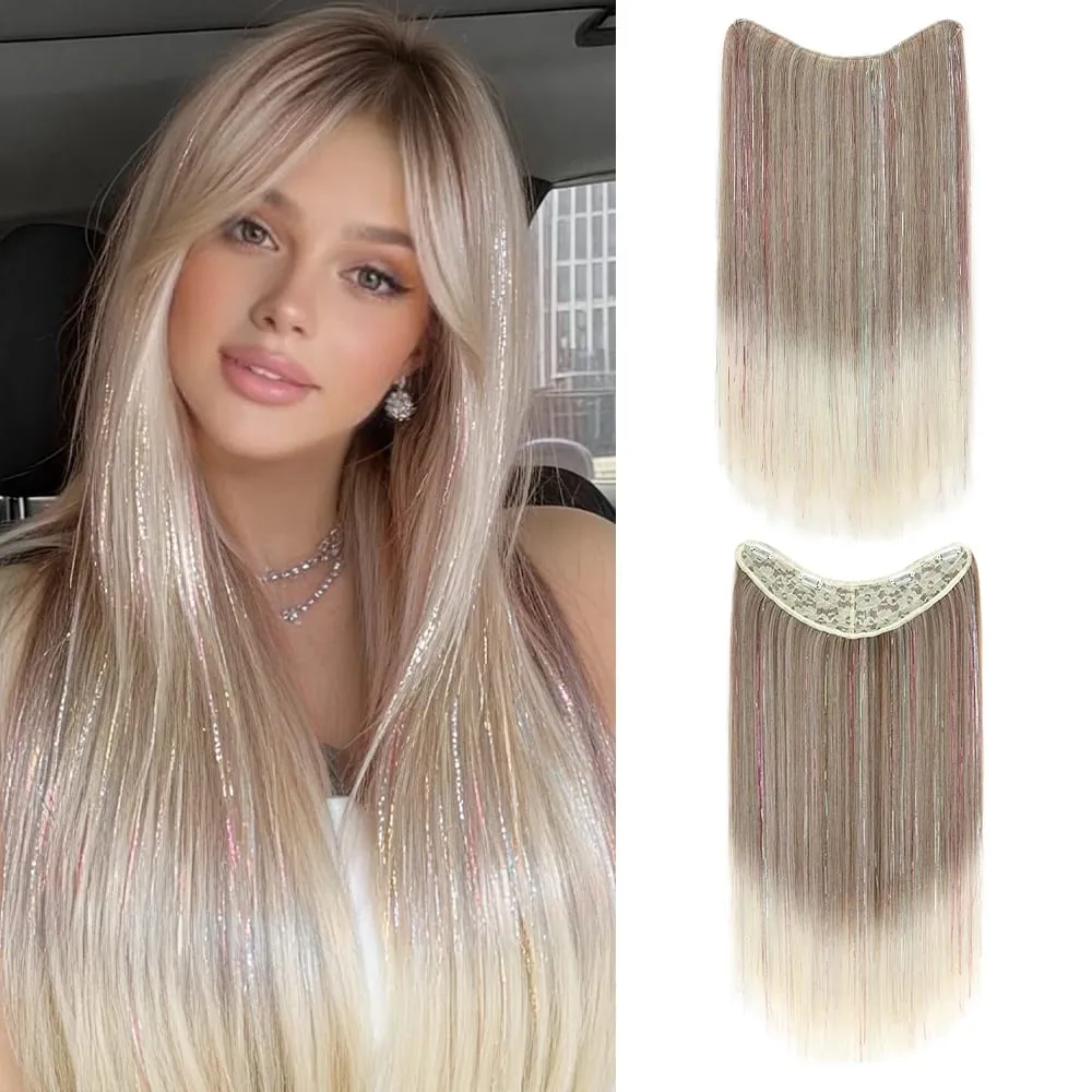 24Inch Synthetic Long Straight Clip‑in Hair Extensions Sparkling Tinsel Hair High‑Temp Fiber Hairpiece for Women Party Cosplay — image 11
