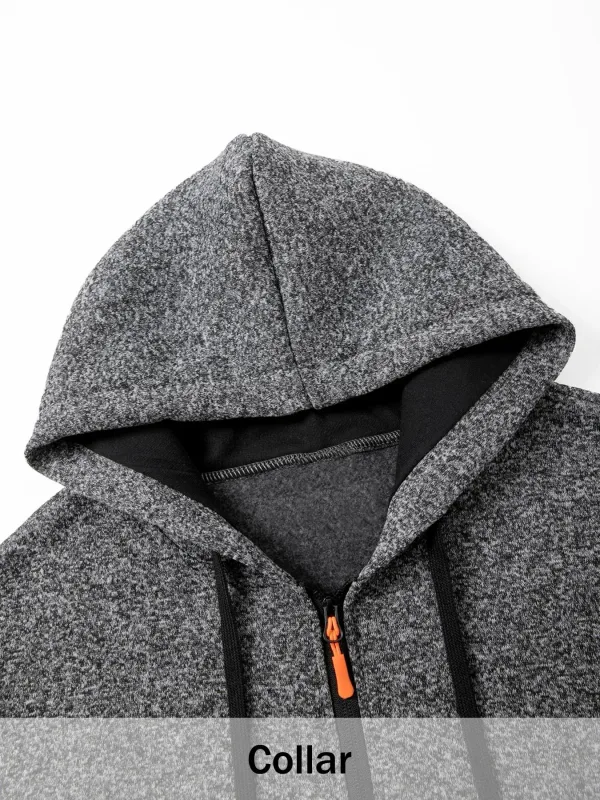 2Pcs Set Men Mid-Length Full Zip Hooded Jacket Fleece Lined Warm Coat with Drawstring Hood & Zipper Pockets Casual Outerwear for Fall Winter Daily Wear — image 14