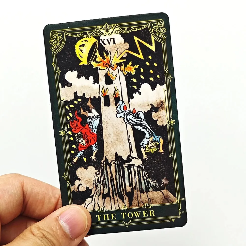 A.E. Tarot classique 78 pièces système Rider Waite cartes de Tarot avec bords dorés vert foncé avec guide pour débutants 10.3*6 cm