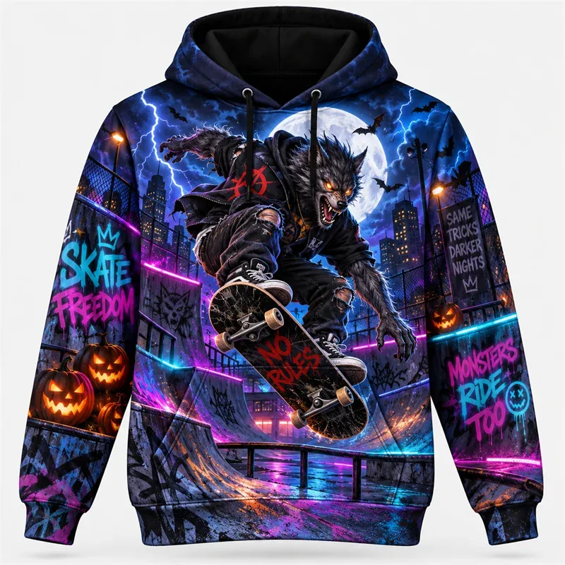Halloween Hoodie 2026 Retro Graphic Pullover Haunted Adventure Gothic Night Streetwear Pumpkin Ghost Skeleton Moon Forest Unisex — image 2