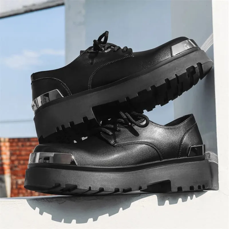 Retro Men Derby Shoes Black Casual Lace Up Thick Soled Wear-resistant Business Couple Commuting Shoes Outdoor Work Shoes Men — image 5