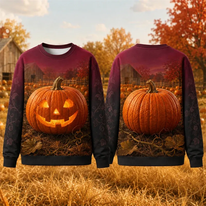 Autumn Winter Halloween Men Sweatshirt 3d Print Vintage Farm Pumpkin Lantern Pullover Sweatshirt Thanksgiving Party Unisex Top — image 4