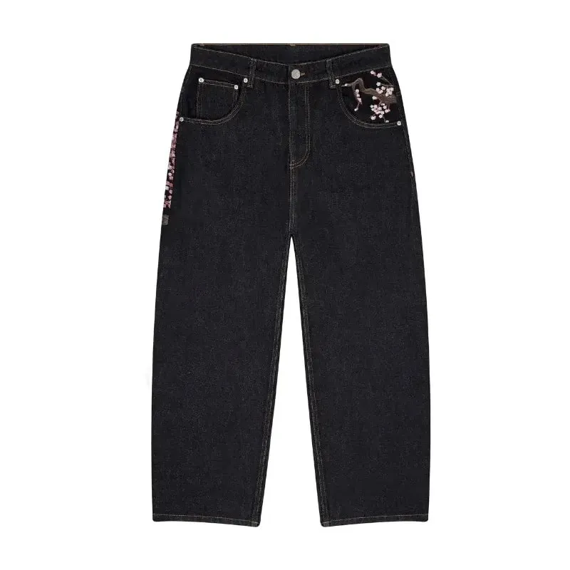 Y2K Baggy Jeans Cherry Blossom výšivka Džínové kalhoty Muži Ženy American Hiphop Streetwear Široká noha džínové kalhoty — image 6