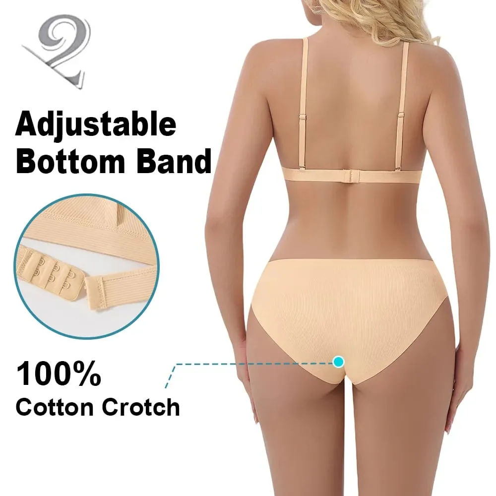 Women's Seamless Rimless Bra Ribbed Triangle Cup Underwear Briefs Set Underwear Women Set Sexy Lingerie