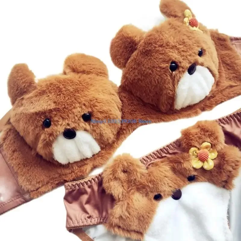 400A Women Cartoon Plush Bra Panty Set Funny Bear Bra Panties Set Lovely Lingerie — image 8