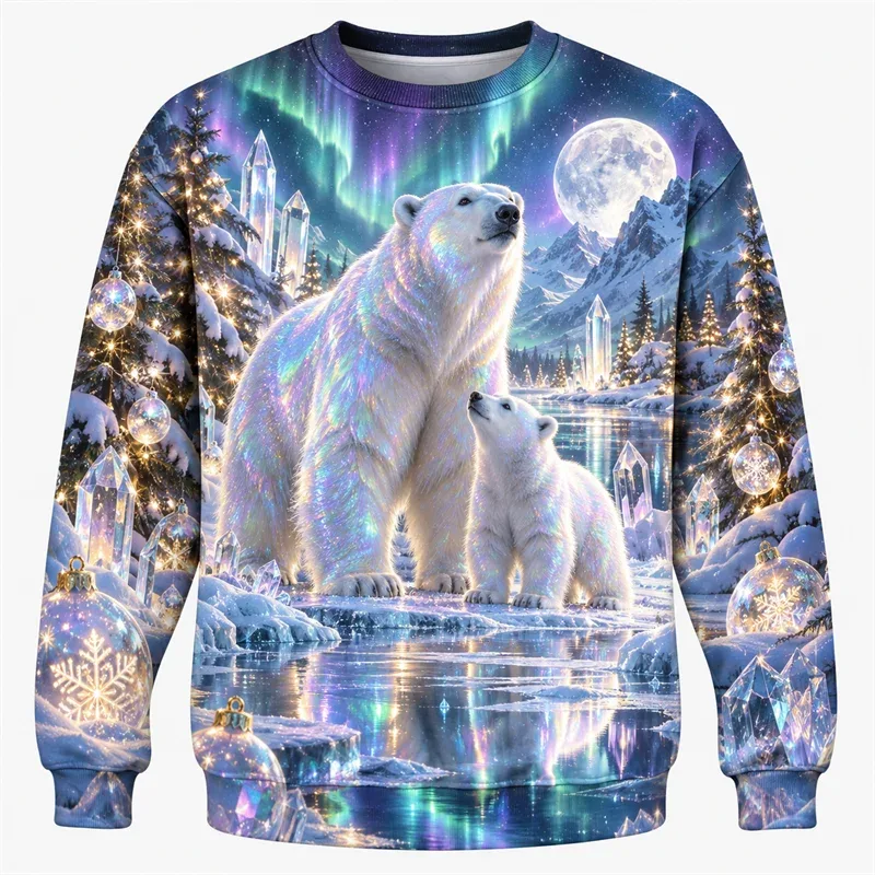 Christmas Fantasy Sweatshirt Train Castle Carousel Angel Polar Bear Crewneck Xmas Pullover Holiday Party Streetwear Gift Top — image 11