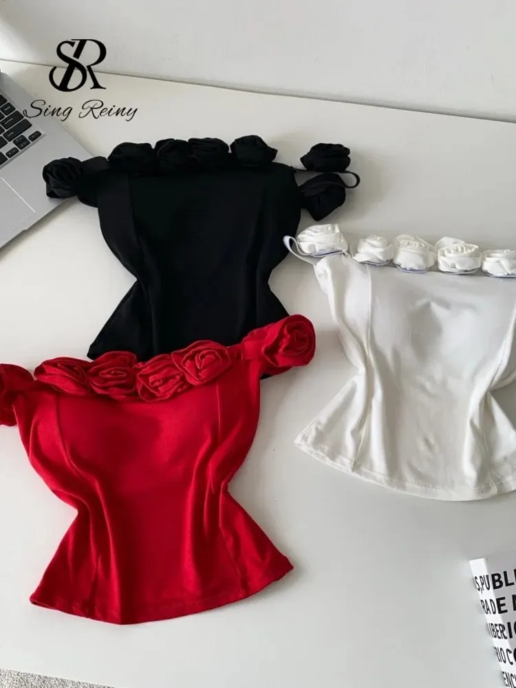 Fashion 3D Floral Solid Crop Top Women Strap Backless Elastic Waist Short Tank Top Korean Holiday Sexy Club Camisole — image 2