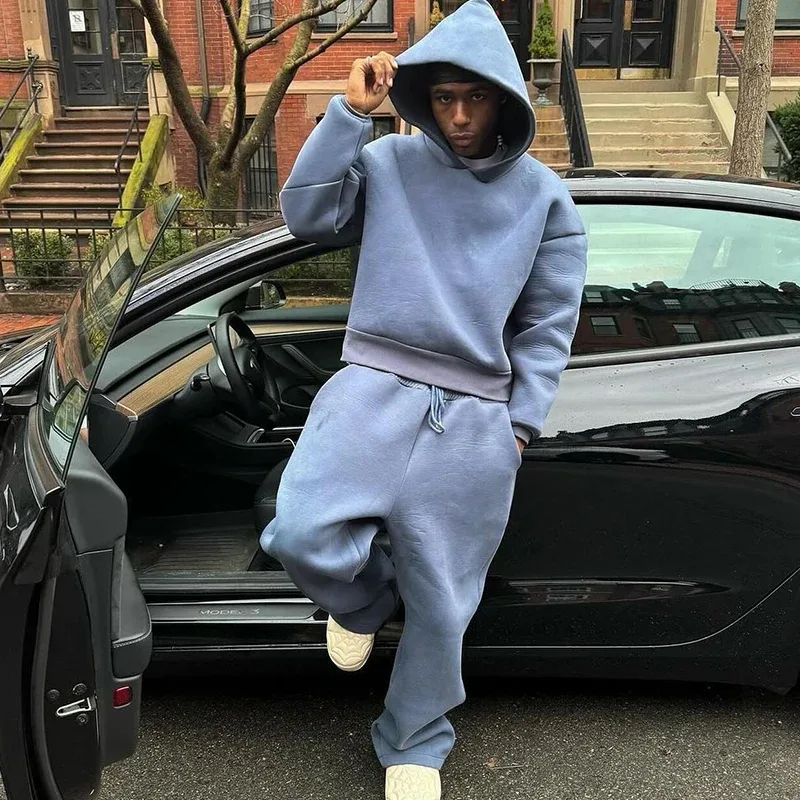 Male Autumn New 2 Piece Set Casual Solid Couple's Hooded Sweatshirt Loose Sweatpants Jogging Sweatshirt Trousers Outfits Suits — image 3
