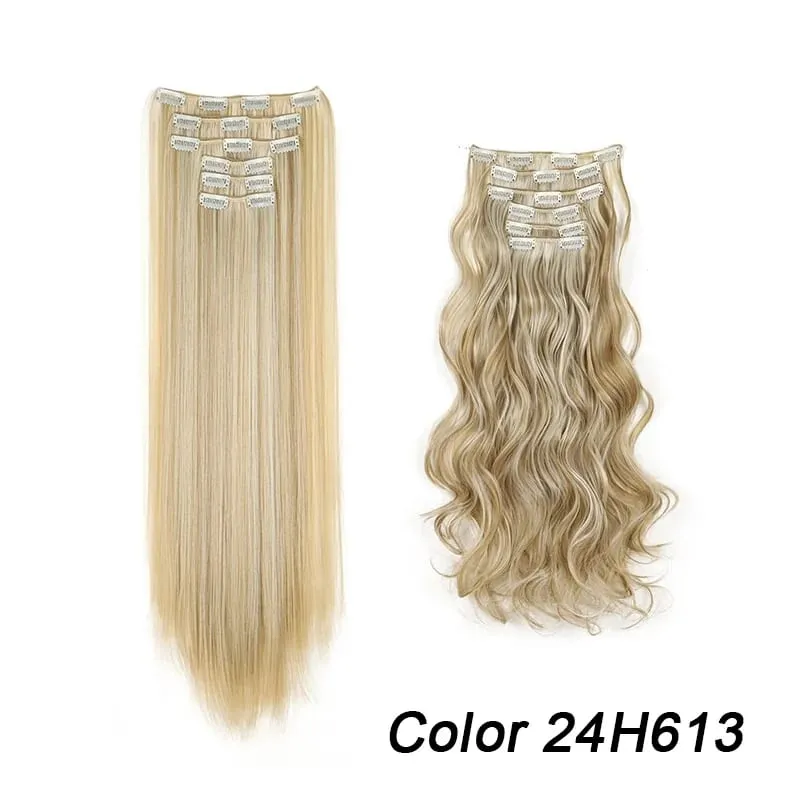 6Pcs/Set 16 Clips Hair Extension Black Long Straight Natural Hair Ombre Hairpiece Heat Resistant Fiber For Women Hairstyle Kpop