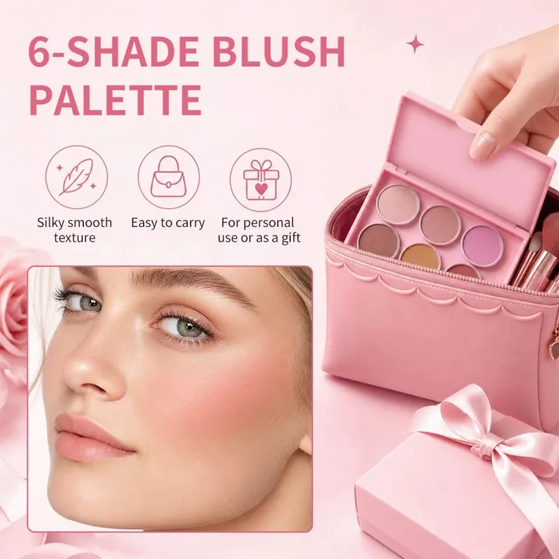 Matte Shimmer Nude Eyeshadow & 6 Tone Blush Powder Palette Kit de maquiagem facial de longa duração misturável com pincéis aplicadores — image 5