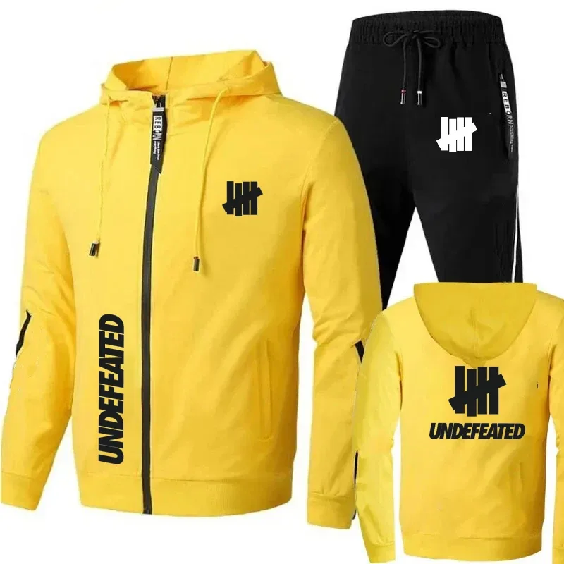 Men's 2 Piece Tracksuit Black UNDEFEATED Graphic Print Full Zip Hooded Sweatshirt and Drawstring Sweatpants Streetwear Hip Hop C — image 5