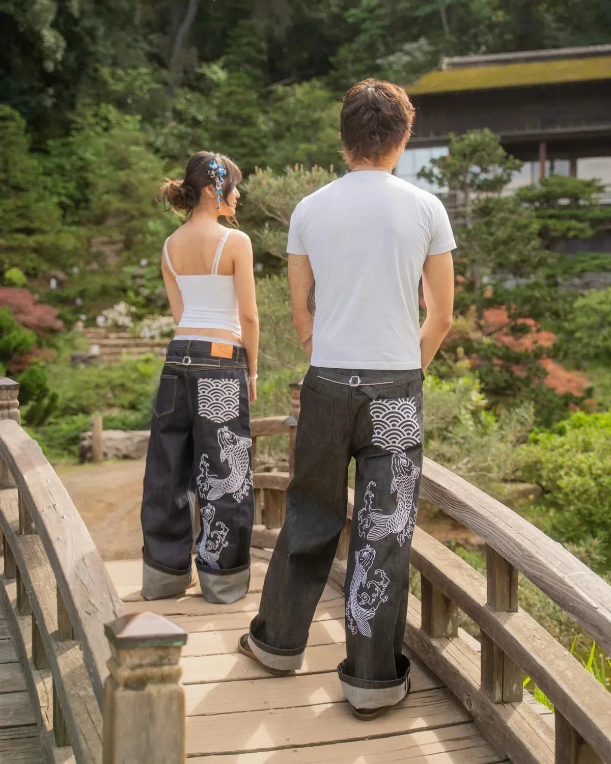 Men Japanese Koi Fish Embroidered Wide Leg Jeans Sukajan Baggy Denim Pants Loose Streetwear Hip Hop Casual Trousers For Male New — image 5