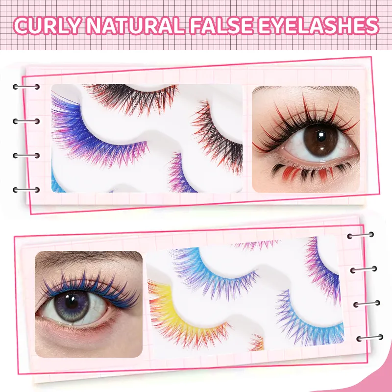5 Pairs Mix Color Ombre Gradient False Eyelashes 3D Colorful Strip Lashes Handmade Fluffy Colored Eyelashes for Cosplay Makeup — image 4