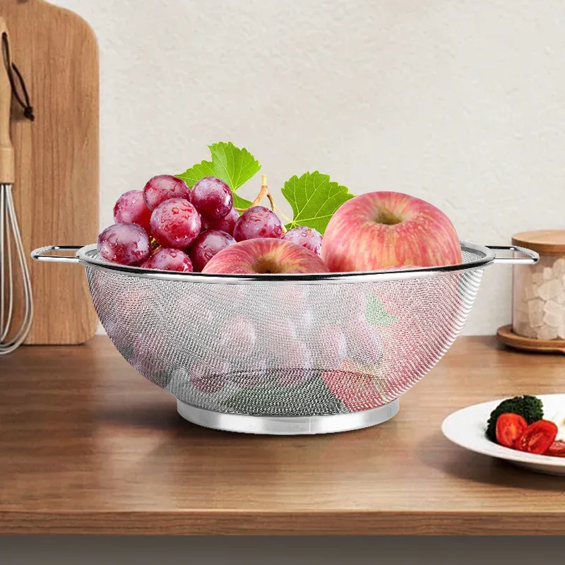 2 uds 21cm + 24cm escurridor de acero inoxidable cesta de cocina con asas cesta de lavado de verduras colador de arroz — image 3