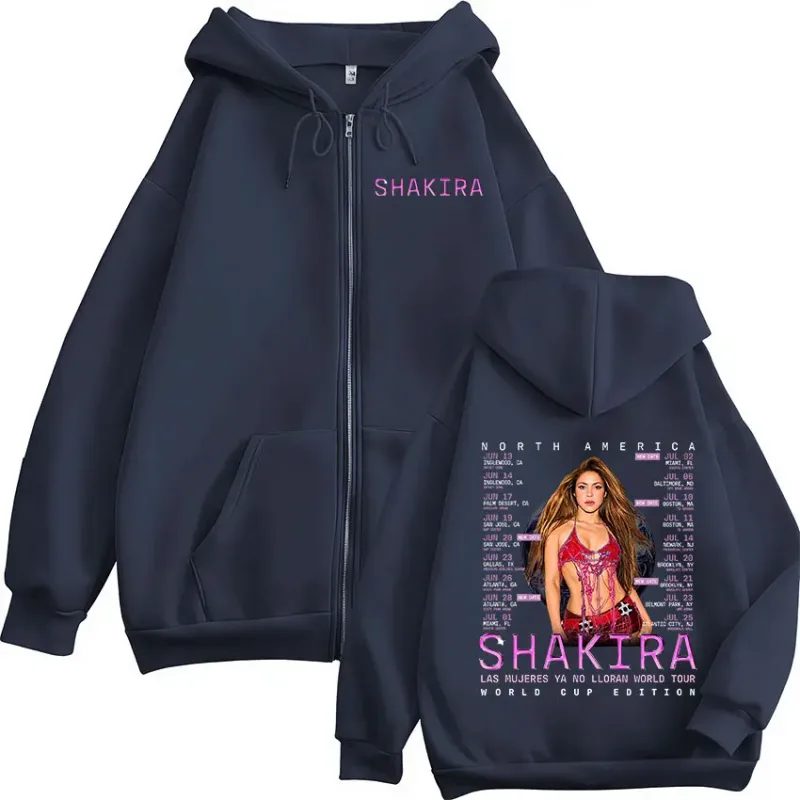 Shakira Las Mujeres Ya No Lloran World Tour Zipper Hoodies Men Women Fashion Oversized Long Sleeve Zip Up Sweatshirts Jackets
