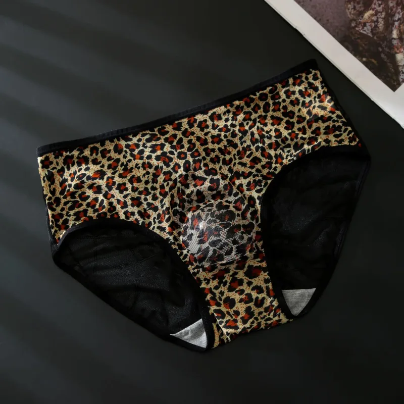 Men's Leopard Zebra Lace Brief 3D Contour Pouch High Rise Underpant High Elastic Sexy Male Underwear Breathable Sports Panties
