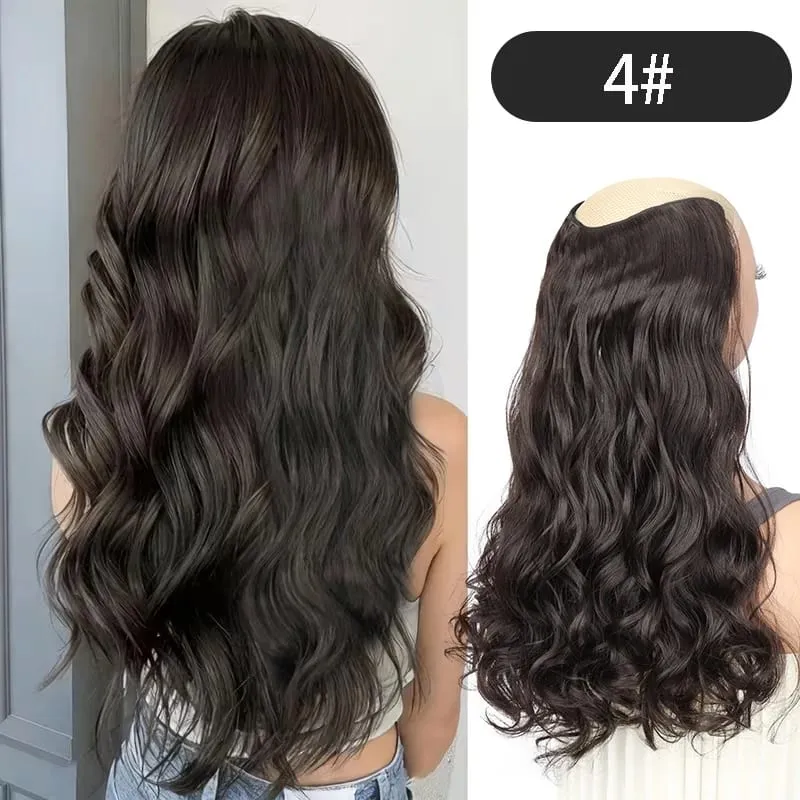 24Inch Synthetic Long V‑Shape Wavy Curly Hair Extensions Heat‑Resistant Fiber Soft Hairpiece for Women Daily Party Hairstyle