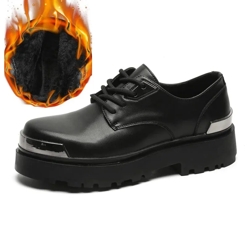 Retro Men Derby Shoes Black Casual Lace Up Thick Soled Wear-resistant Business Couple Commuting Shoes Outdoor Work Shoes Men — image 11