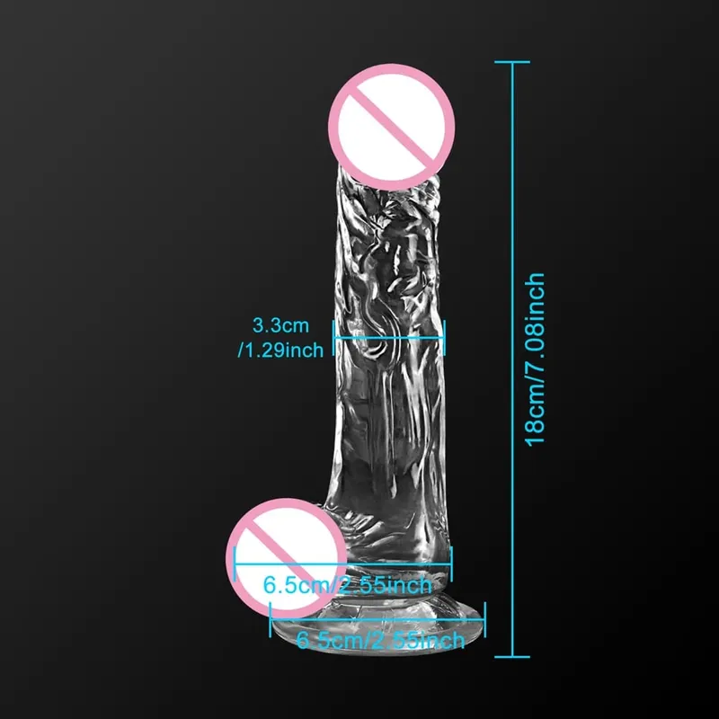 Consolador suave realista para mujeres, pene transparente para principiantes con ventosa fuerte, juego manos libres para masturbador sexual para adultos