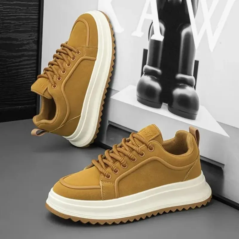 Men Sneakers Spring Autumn Casual Shoes Thick Sole Lace Up Suede Texture Board Footwear Minimalist Daily Wear — image 2