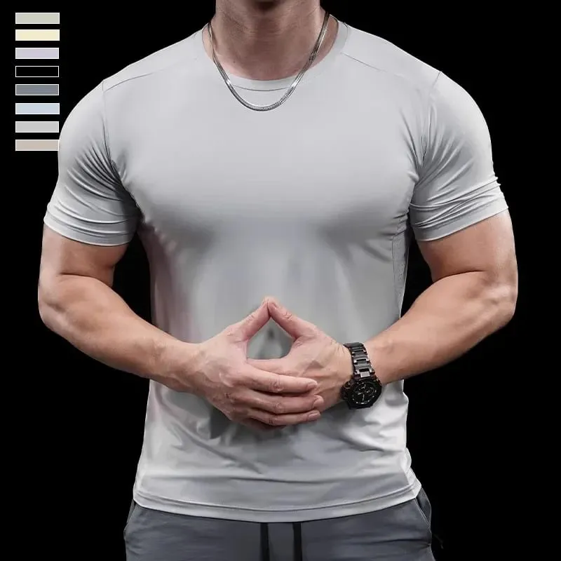 Summer New Basketball Men's Running Training Sports Gym Fitness High Elastic Quick-drying Casual Short-sleeved T-shirt Tops — image 3