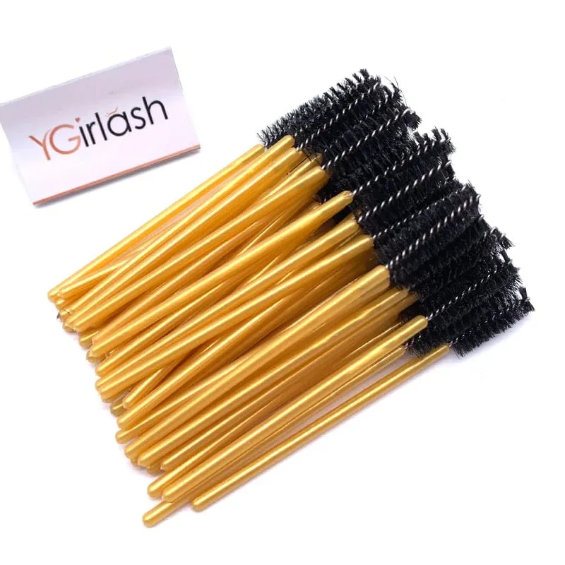 YGirlash 50 יחידות Lash Swans מוליך ריסים קריסטל ידית יהלום חד פעמית שרביטי מסקרה ניילון מברשת כלים קוסמטיים