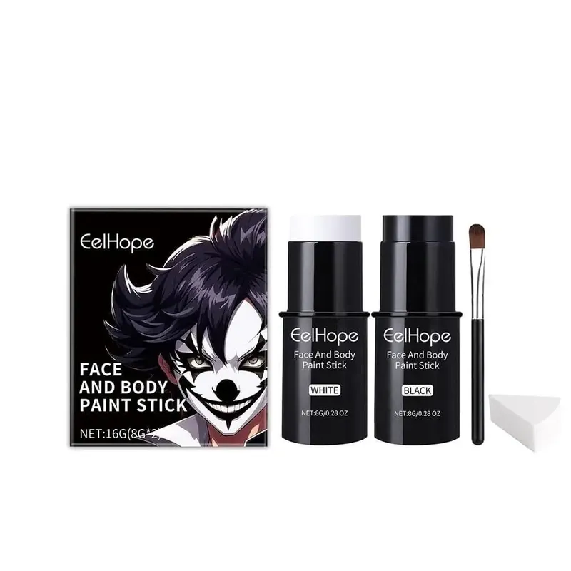 Kit de peinture pour le visage et le corps, noir et blanc, fond de teint, Clown coloré, longue durée, imperméable, ensemble d'accessoires de maquillage festifs d'halloween