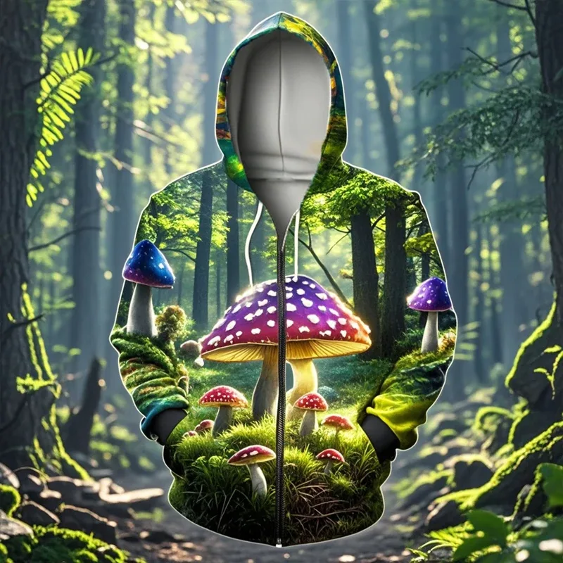 Mantar 3D baskı fermuarlı kapüşonlu kıyafet erkek kadın rahat moda kapüşonlu eşofman üstü erkek büyük boy eşofman Hoodies erkek ceket giyim — image 2
