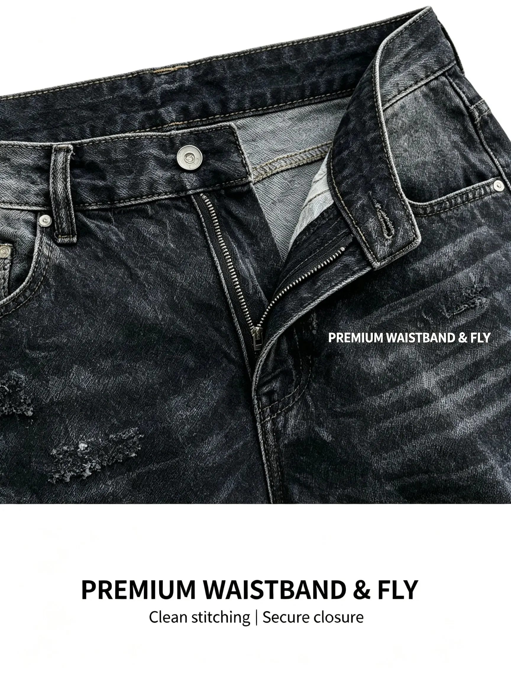 Men Y2K Baggy Bootcut Jeans Retro 2000s Street Swag Denim Pants Back Embroidery Distressed Washed Wide Leg Downtown Casual Jeans — image 4