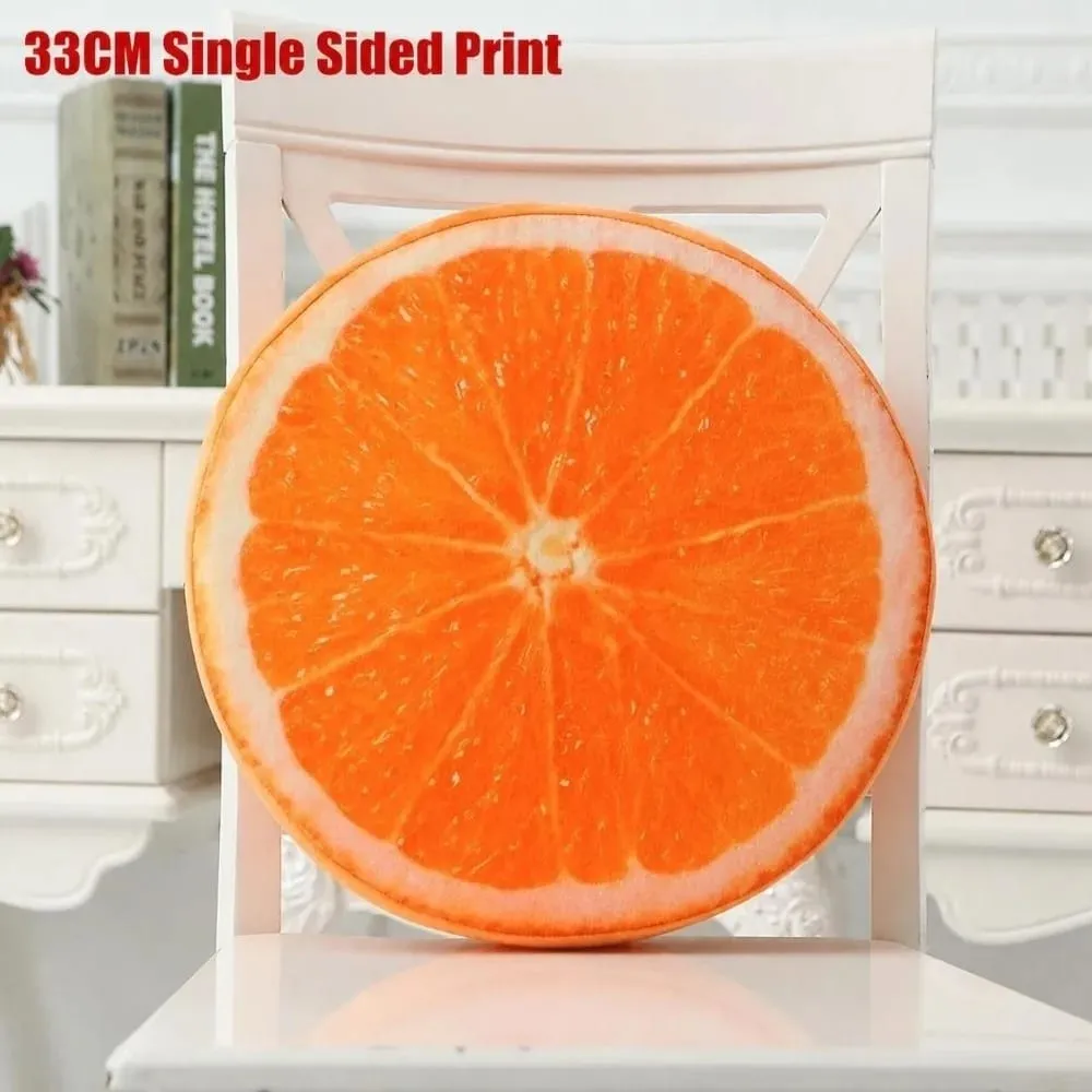 Soft Round Fruit Pillow Simulation Fruit Slice Print Seat Cushion Stuffed Inner Plush Fabric Sofa Cushion Sofa Decor