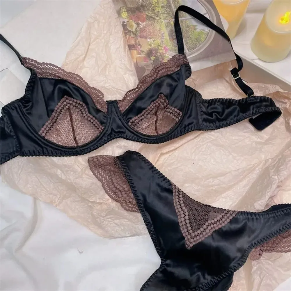 Ladies Satin Lace Underwire Bra 32-38AB Ultra Thin Minimizer Bra Side Support Anti Sag Gather Breast French Lingerie — image 6