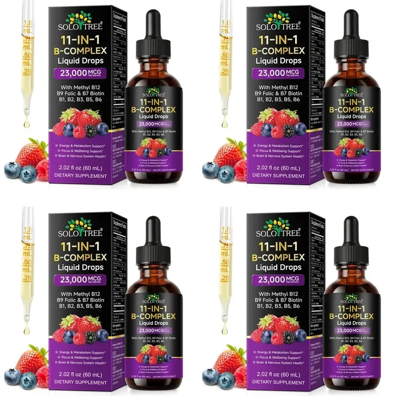 B-Complex Liquid Drops 11 em 1 Metil B12 Folato Biotina para foco energético e fórmula de suporte nervoso cerebral adulto 60ml — image 11