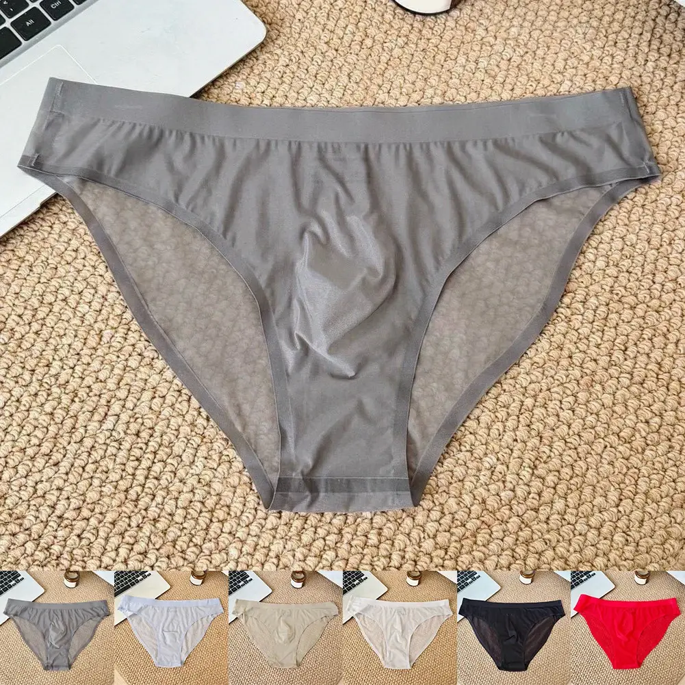 1 Pc Mannen Ultradunne Transparante Naadloze Ijs Zijde Slips 3D Ardennen Pouch Mid Taille Ondergoed Ademend Mannelijke lingerie