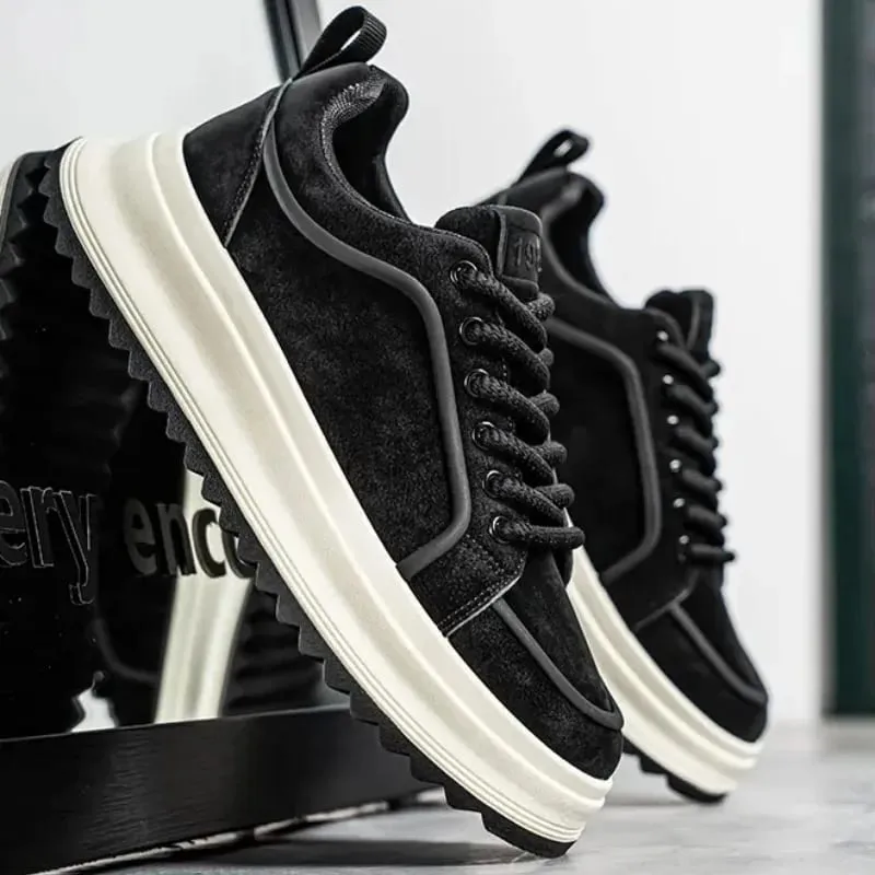 Men Sneakers Spring Autumn Casual Shoes Thick Sole Lace Up Suede Texture Board Footwear Minimalist Daily Wear — image 6