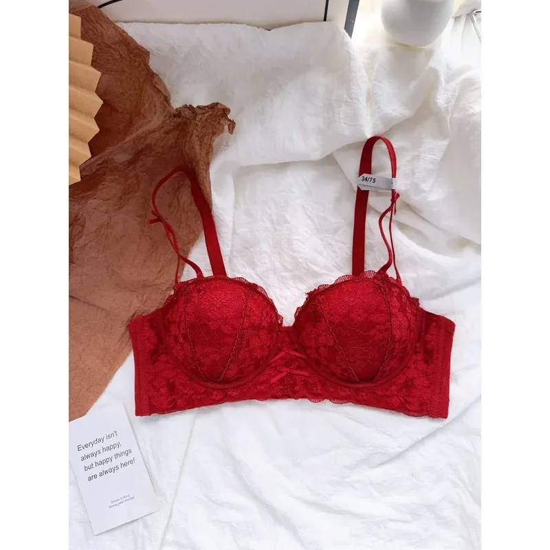 Sweet French Lace Women Bra Set Wire Free Push Up Lingerie Top Side Support Anti Sag Brassiere Panty Suit For Small Bust 32‑38 — image 9