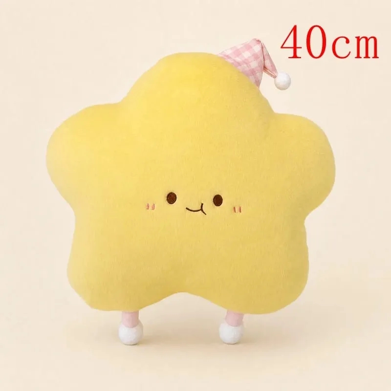 40-60cm Cute Star Plush Pillow with Sleep Hat Kawaii Star Stuffed Cushion Soft Fluffy Sofa Throw Pillow Girl Bedroom Home Decor