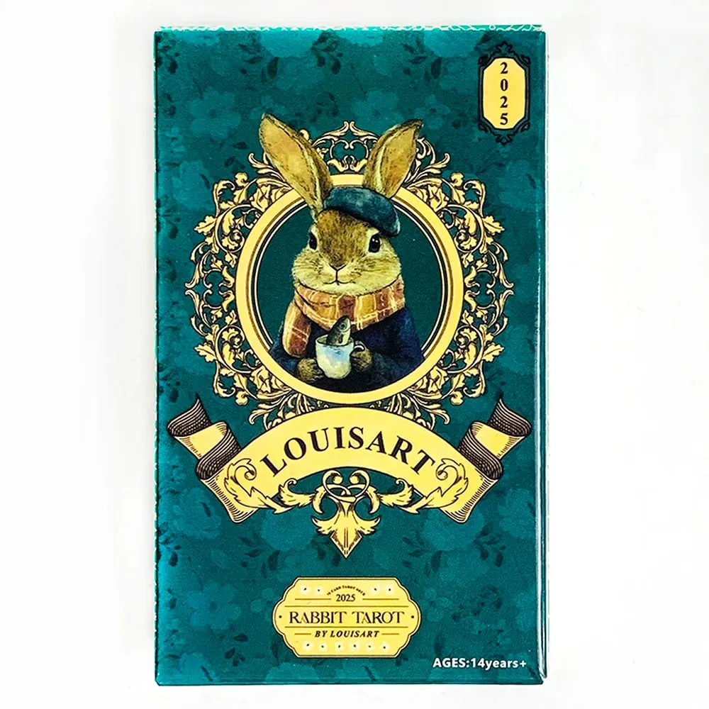 Louisart Rabbit Tarot Cards 78 Cards Vintage Green Luxury Tarot Deck Cute Anthropomorphic Rabbit Art Divination Cards Game