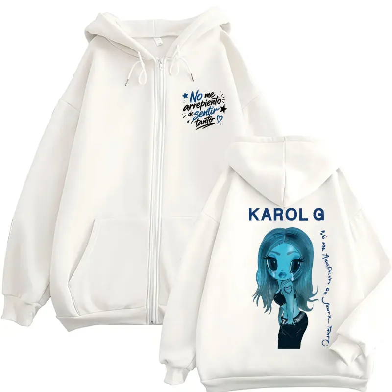 Karol G No Me Arrepiento De Sentir Tanto New Album Zip Up Hoodies Fashion Aesthetic Music Men Sweatshirt Oversized Fleece Coats
