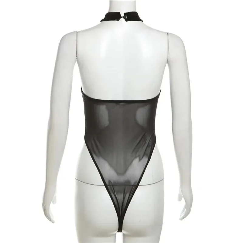 QQ Sexy Y2k Love Patchwork Slim Streetwear Jumpsuits Bodysuits Goth Mesh Velvet Sleeveless Halter Backless Bodycon Women Heart — image 9