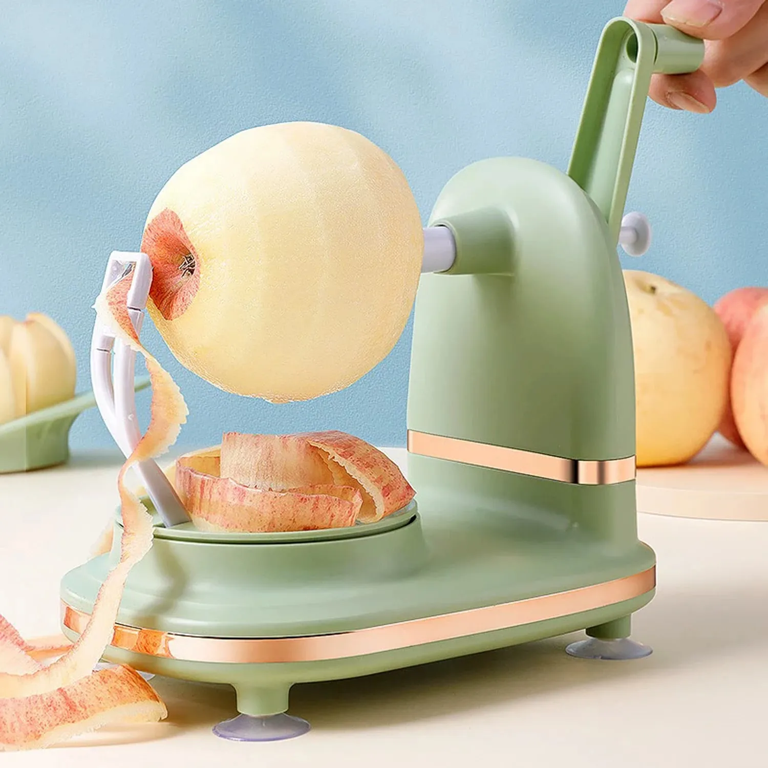 3-in-1手回し回転果物/野菜の皮むき器ステンレス鋼の刃リンゴカッター家庭用皮むき機キッチンガジェット